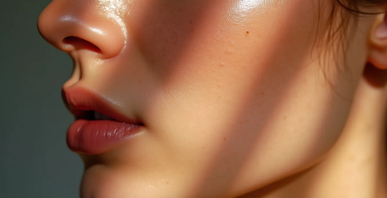 Gros plan macro d’une texture de peau saine avec effet de lumière douce sur surface cutanée